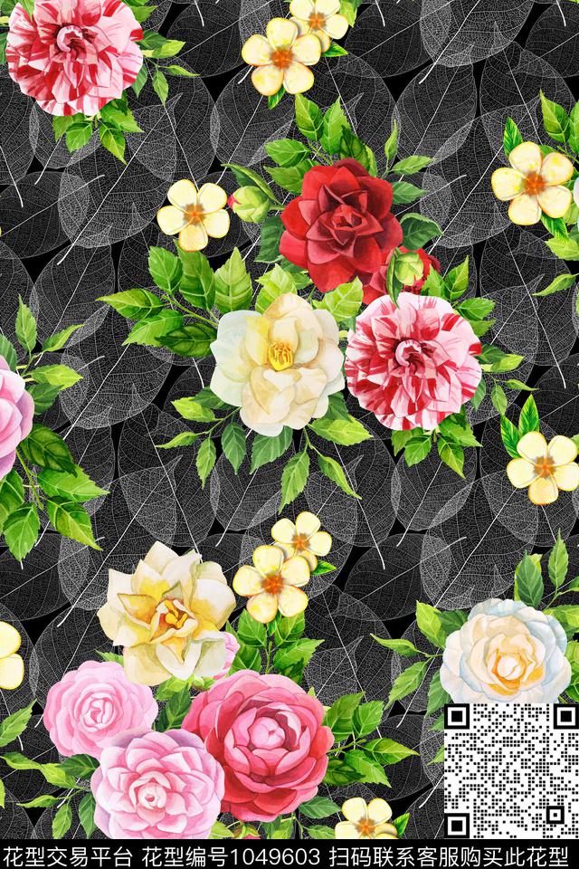 枝叶花卉-分层.jpg - 1049603 - 数码花型 植物 花卉 - 数码印花花型 － 女装花型设计 － 瓦栏