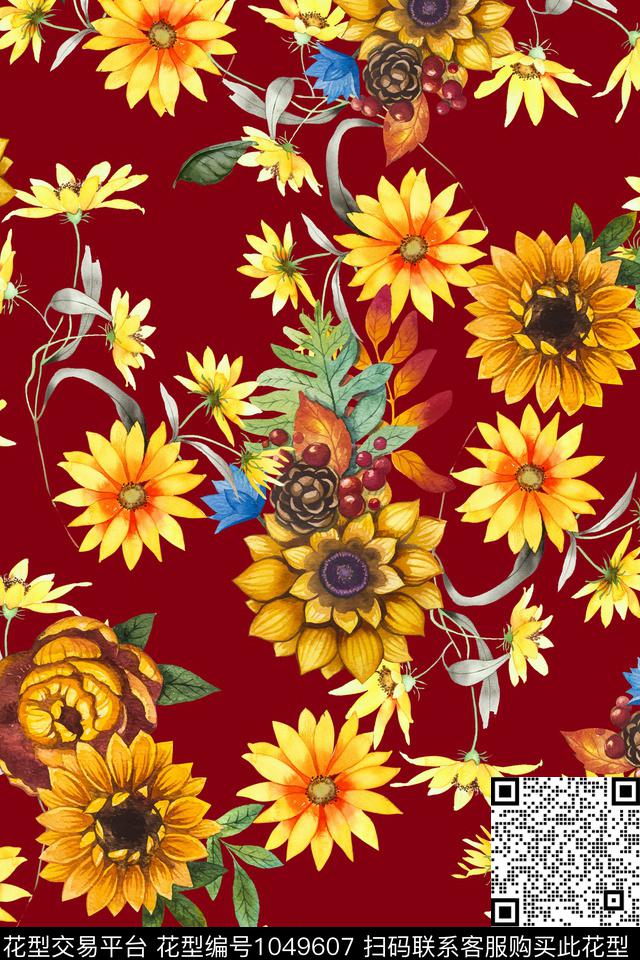 太阳花卉-分层.jpg - 1049607 - 数码花型 植物 花卉 - 数码印花花型 － 女装花型设计 － 瓦栏