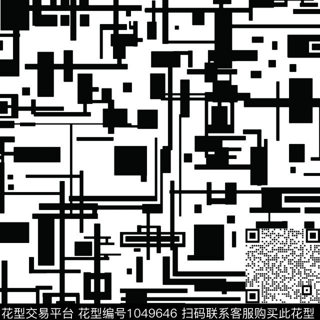黑白格.jpg - 1049646 - 格子 几何 黑白花型 - 数码印花花型 － 女装花型设计 － 瓦栏