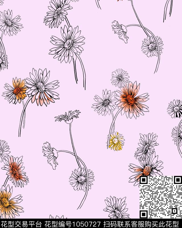 ADCSSD1017-2.jpg - 1050727 - 花卉 女装 小雏菊 - 传统印花花型 － 女装花型设计 － 瓦栏