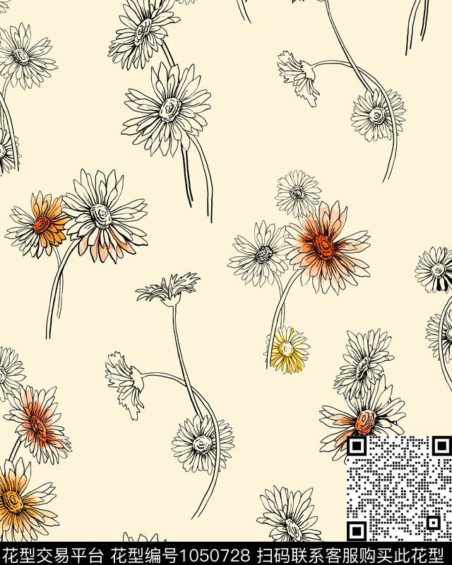 ADCSSD1017-1.jpg - 1050728 - 花卉 女装 小雏菊 - 传统印花花型 － 女装花型设计 － 瓦栏