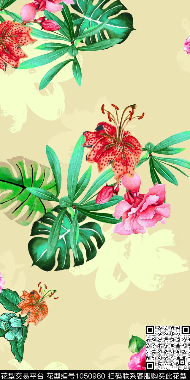 180420-1.jpg - 1050980 - 数码花型 植物 热带花型 - 数码印花花型 － 女装花型设计 － 瓦栏