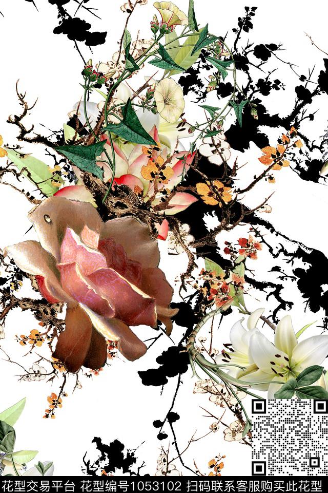 0236.jpg - 1053102 - 花卉 中国 油画花型 - 数码印花花型 － 女装花型设计 － 瓦栏