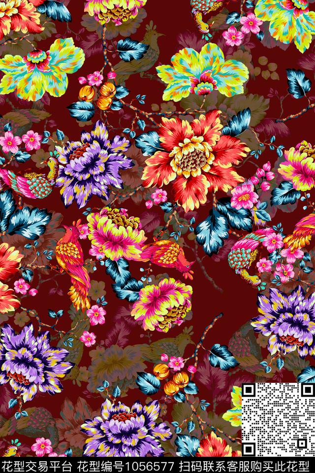 1802.jpg - 1056577 - 民族风 民族花卉 牡丹 - 数码印花花型 － 女装花型设计 － 瓦栏