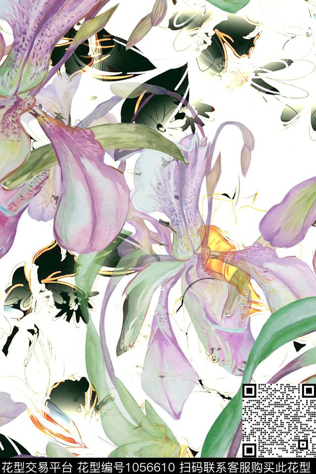 1807.jpg - 1056610 - 手绘花卉 花卉 兰花 - 数码印花花型 － 女装花型设计 － 瓦栏