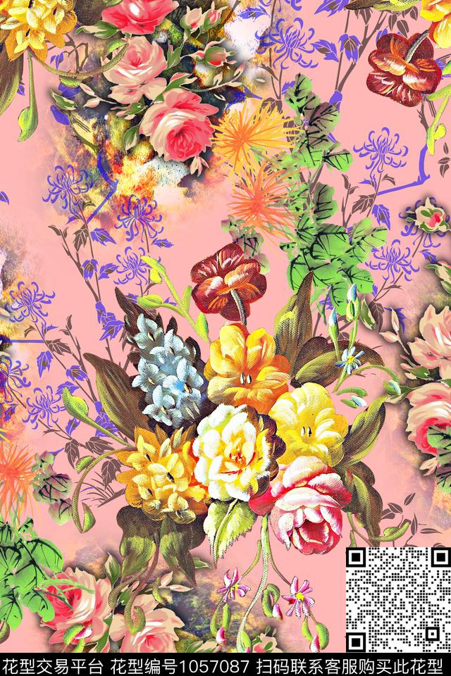 QJ2018-0049.jpg - 1057087 - 数码花型 抽象 花卉 - 数码印花花型 － 女装花型设计 － 瓦栏