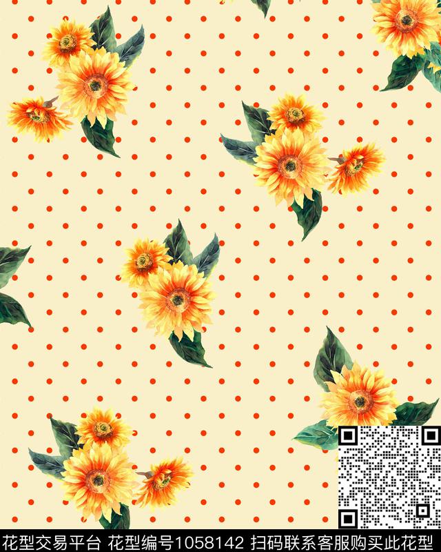 ADCSSD1067-2.jpg - 1058142 - 波点 数码花型 向日葵 - 数码印花花型 － 女装花型设计 － 瓦栏
