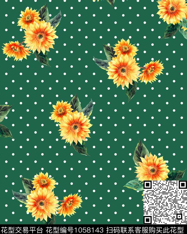 ADCSSD1067-1.jpg - 1058143 - 波点 数码花型 向日葵 - 数码印花花型 － 女装花型设计 － 瓦栏