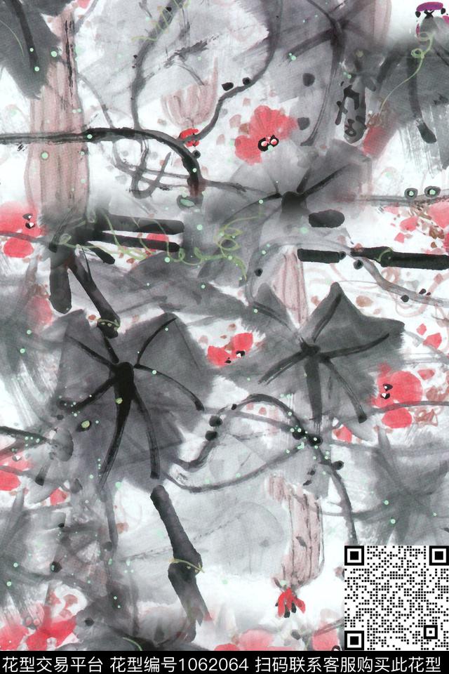 1805-01.jpg - 1062064 - 抽象 花卉 水墨风 - 数码印花花型 － 女装花型设计 － 瓦栏