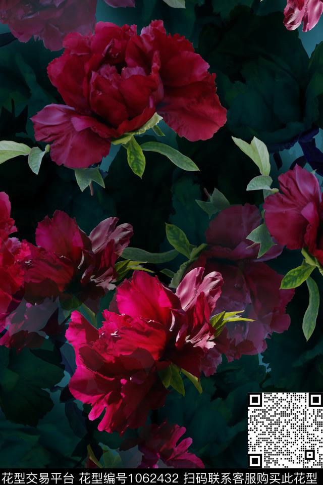 鲜艳的牡丹花.jpg - 1062432 - 数码花型 植物 女装 - 数码印花花型 － 女装花型设计 － 瓦栏