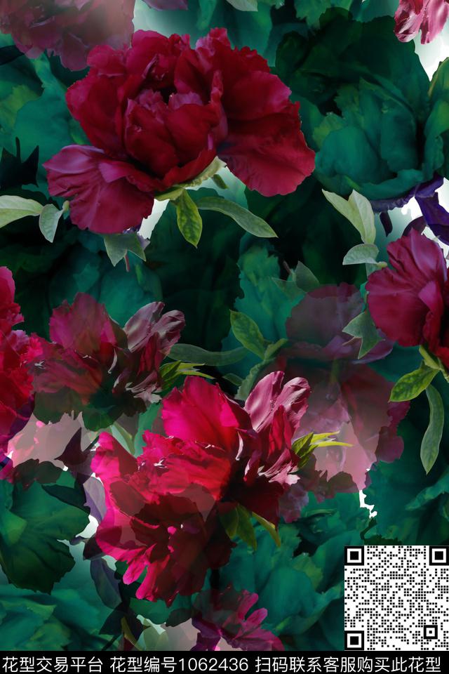 鲜艳的牡丹花1.jpg - 1062436 - 数码花型 植物 女装 - 数码印花花型 － 女装花型设计 － 瓦栏