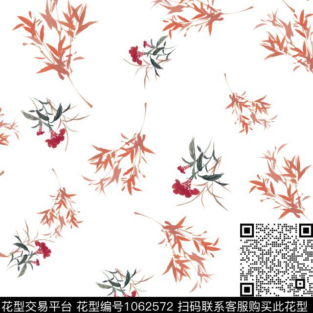 W-761.jpg - 1062572 - 中国 手绘花卉 水墨风 - 数码印花花型 － 女装花型设计 － 瓦栏