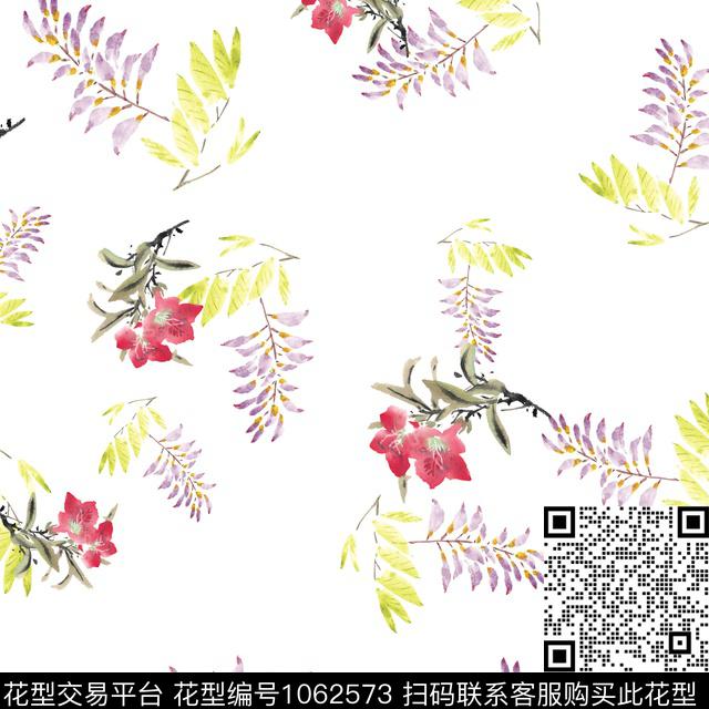 W-769.jpg - 1062573 - 中国 手绘花卉 水墨风 - 数码印花花型 － 女装花型设计 － 瓦栏