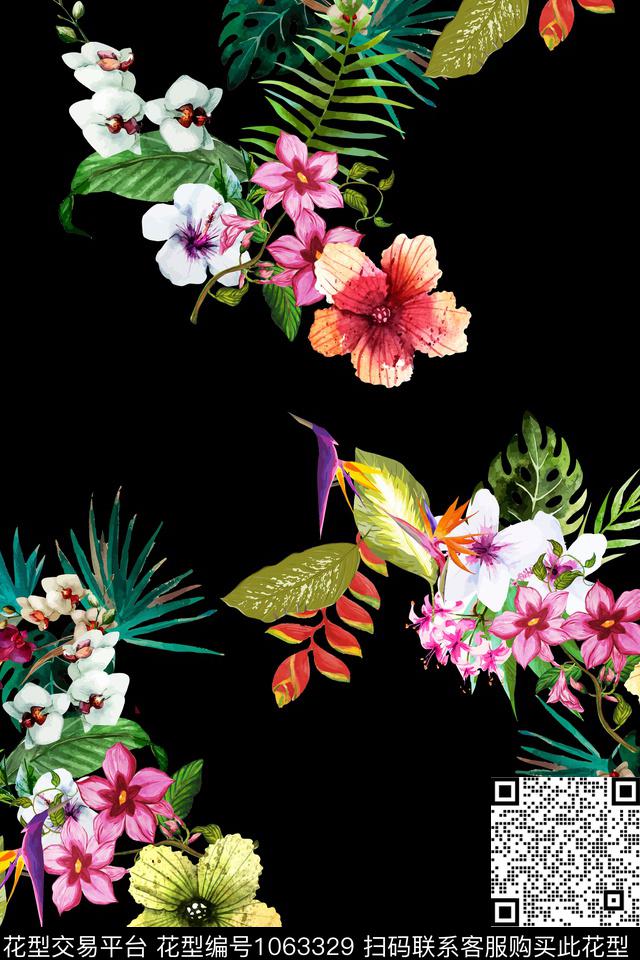 62.jpg - 1063329 - 水彩花卉 绿植树叶 热带花型 - 数码印花花型 － 女装花型设计 － 瓦栏