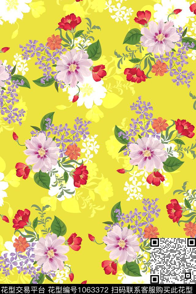 180504a 花卉.jpg - 1063372 - 数码花型 水彩花卉 绿植树叶 - 数码印花花型 － 女装花型设计 － 瓦栏
