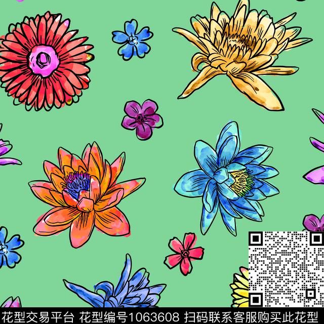15.jpg - 1063608 - 数码花型 小碎花 手绘花卉 - 数码印花花型 － 女装花型设计 － 瓦栏