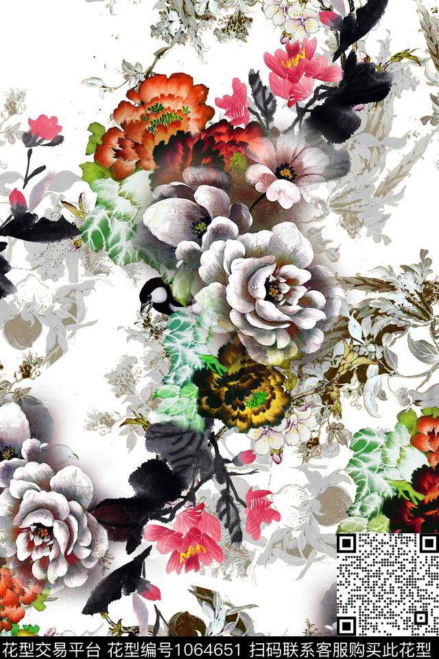 02.jpg - 1064651 - 中国 油画花型 水墨风 - 数码印花花型 － 女装花型设计 － 瓦栏