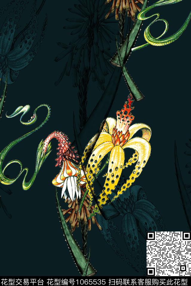 93.jpg - 1065535 - 水彩花卉 手绘大花 暗花花卉 - 数码印花花型 － 女装花型设计 － 瓦栏