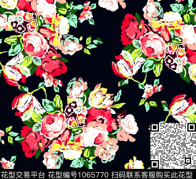 1814-大花拼.jpg - 1065770 - 大花 数码花型 植物 - 数码印花花型 － 泳装花型设计 － 瓦栏