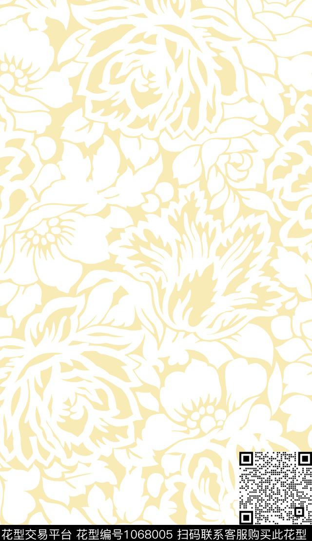 white+flower+burnout-v1.jpg - 1068005 - 大花 条纹 民族风 - 传统印花花型 － 床品花型设计 － 瓦栏