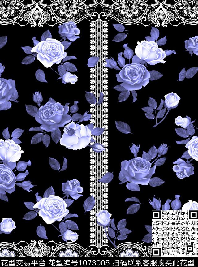 蕾丝玫瑰.jpg - 1073005 - 手绘玫瑰 抽象花卉 民族花卉 - 数码印花花型 － 女装花型设计 － 瓦栏