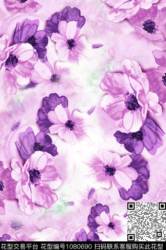 YD000700098.jpg - 1080690 - 数码花型 田园 水彩花卉 - 数码印花花型 － 女装花型设计 － 瓦栏