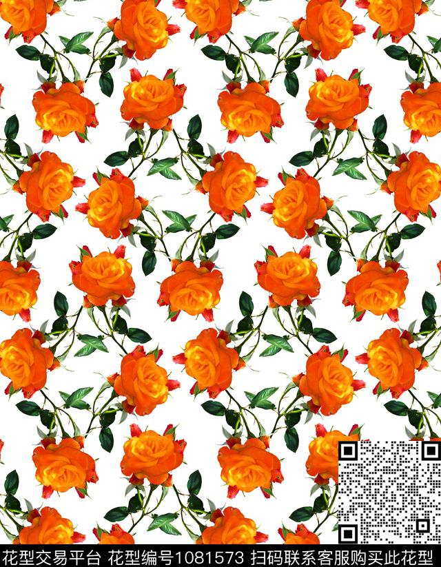朱红朵朵栽.jpg - 1081573 - 水彩花卉 白底花 重复花卉 - 数码印花花型 － 女装花型设计 － 瓦栏