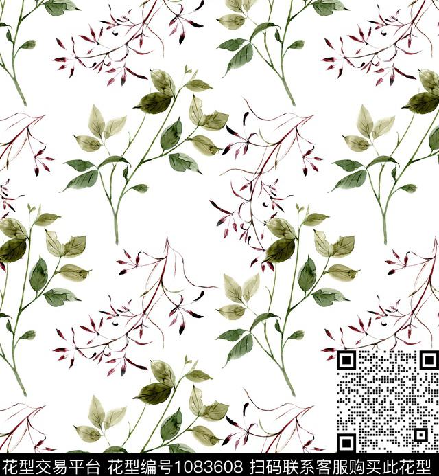 手绘花卉.jpg - 1083608 - 水彩花卉 植物 白底花卉 - 数码印花花型 － 女装花型设计 － 瓦栏
