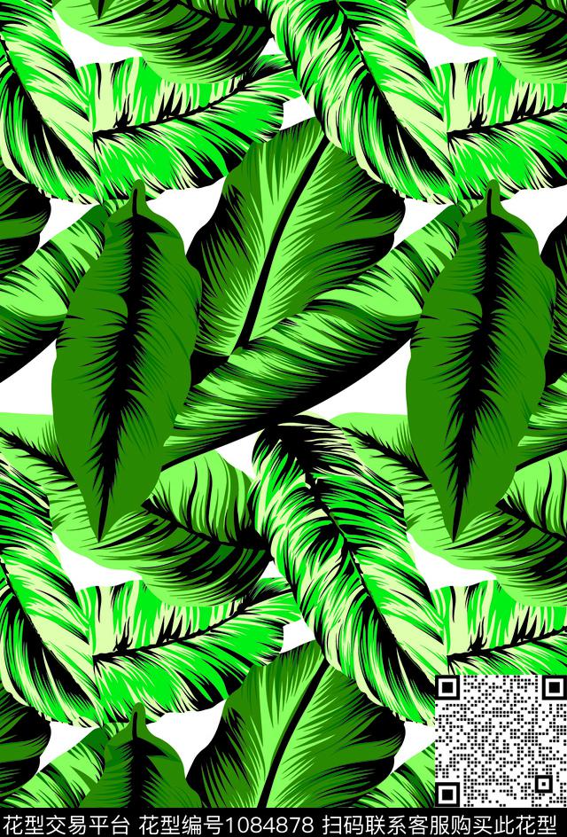 1816-绿树叶(金昌).jpg - 1084878 - 数码花型 植物 棕榈树 - 数码印花花型 － 泳装花型设计 － 瓦栏