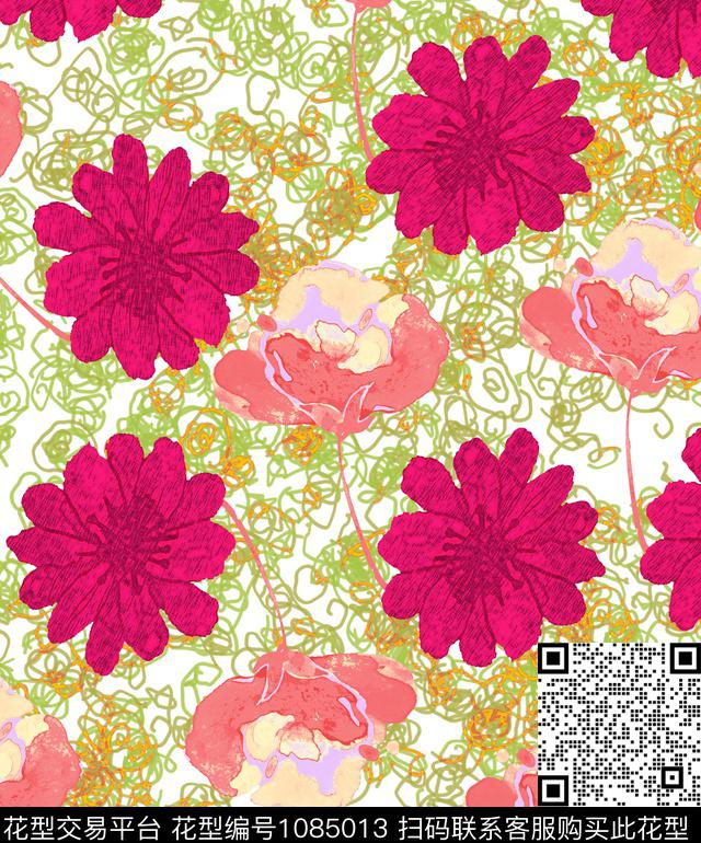 118.jpg - 1085013 - 抽象 花卉 清爽底花卉 - 数码印花花型 － 女装花型设计 － 瓦栏