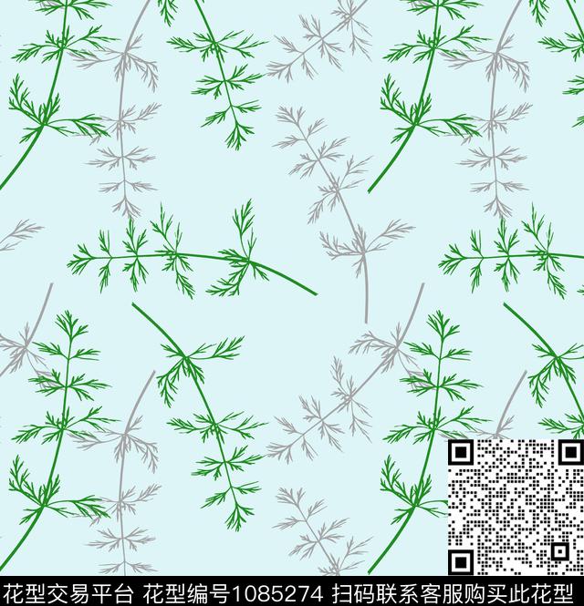 QYX 38.jpg - 1085274 - 植物 绿植树叶 清爽底花卉 - 传统印花花型 － 女装花型设计 － 瓦栏