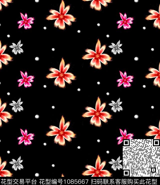 QYX 40.jpg - 1085667 - 波点 黑底花卉 大牌风 - 数码印花花型 － 女装花型设计 － 瓦栏