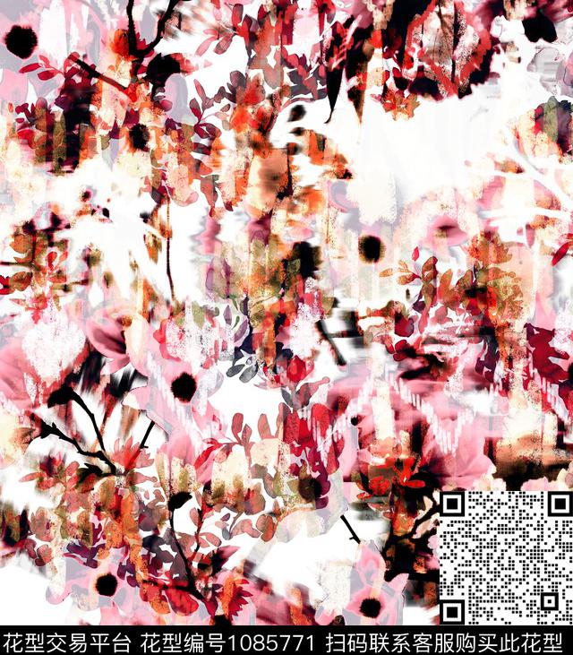 20180629.jpg - 1085771 - 数码花型 抽象 水彩花卉 - 数码印花花型 － 女装花型设计 － 瓦栏
