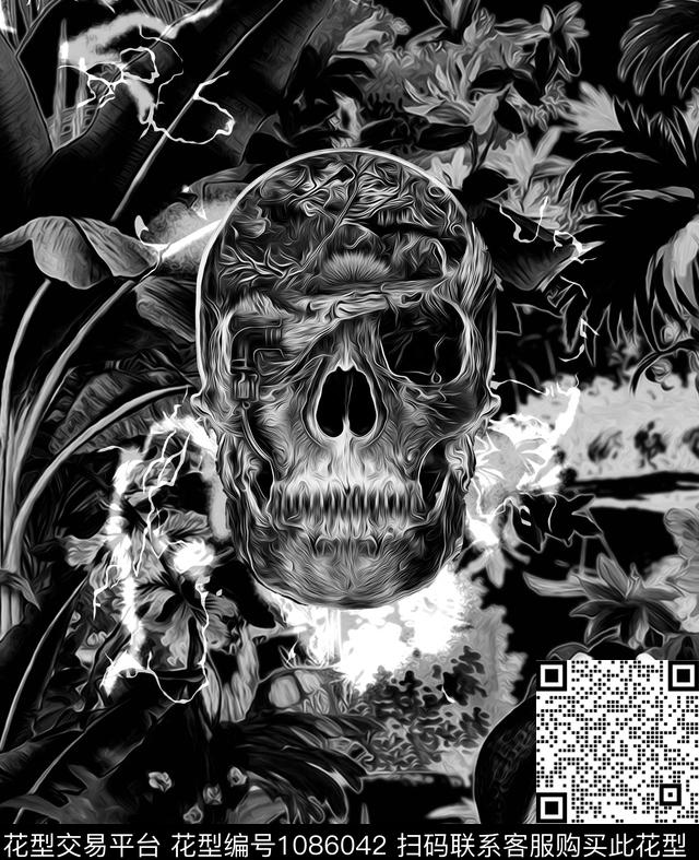112.jpg - 1086042 - 骷髅 黑白花型 抽象 - 数码印花花型 － 男装花型设计 － 瓦栏