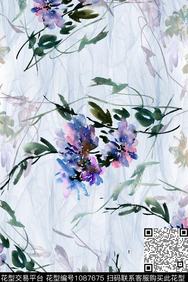 淡雅的花卉.jpg - 1087675 - 数码花型 手绘花卉 花卉 - 数码印花花型 － 女装花型设计 － 瓦栏