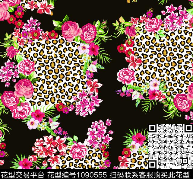 大花豹纹.jpg - 1090555 - 数码花型 抽象花卉 大牌风 - 数码印花花型 － 女装花型设计 － 瓦栏