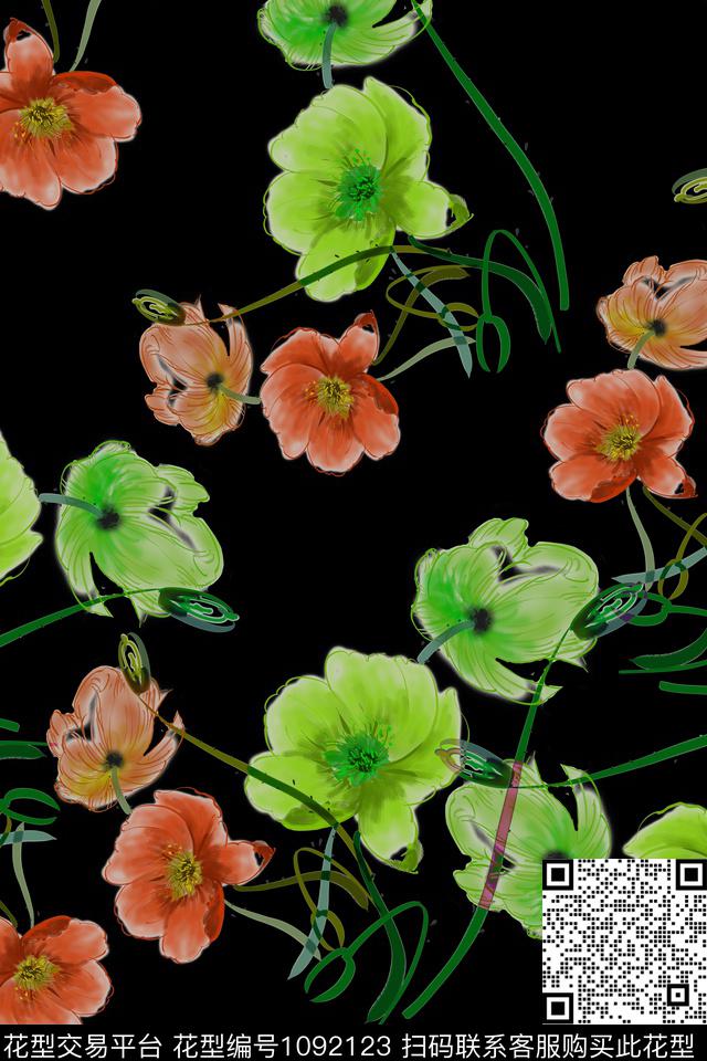 鲜艳的花1.jpg - 1092123 - 数码花型 手绘花卉 花卉 - 数码印花花型 － 女装花型设计 － 瓦栏