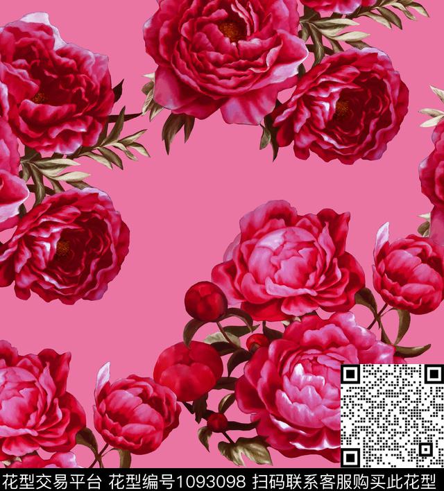 R1807030.jpg - 1093098 - 雪纺 牡丹 中国红 - 数码印花花型 － 女装花型设计 － 瓦栏