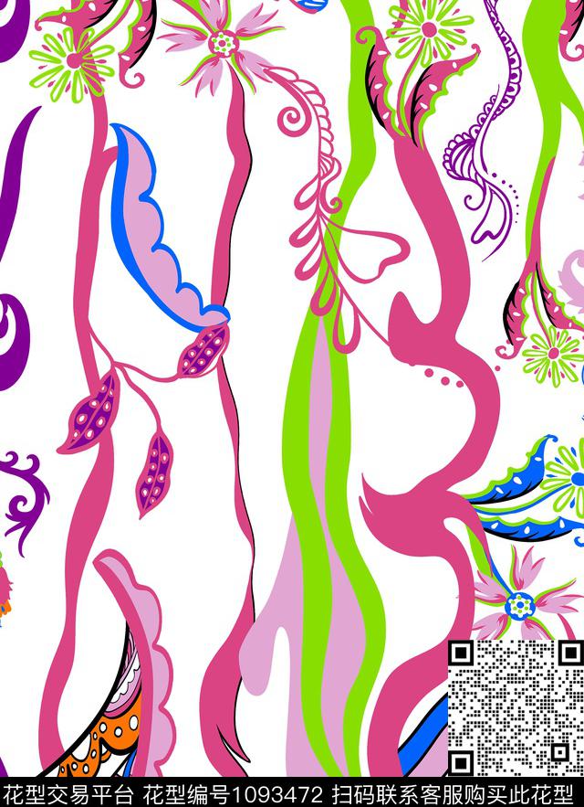 YBLQLQ YJSS 白色底.jpg - 1093472 - 数码花型 抽象 女装 - 数码印花花型 － 女装花型设计 － 瓦栏