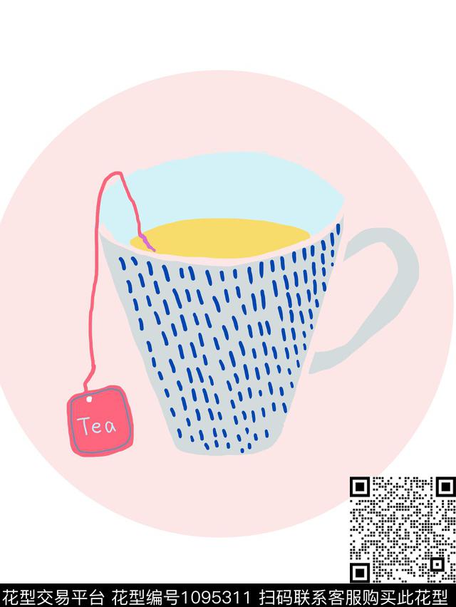 tea.jpg - 1095311 - 插画风格 胸前独幅 杯子 - 数码印花花型 － 女装花型设计 － 瓦栏