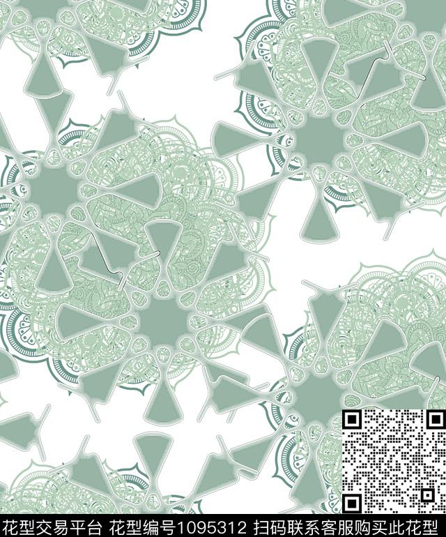 12128787.jpg - 1095312 - 创意 抽象 佩斯利 - 数码印花花型 － 女装花型设计 － 瓦栏