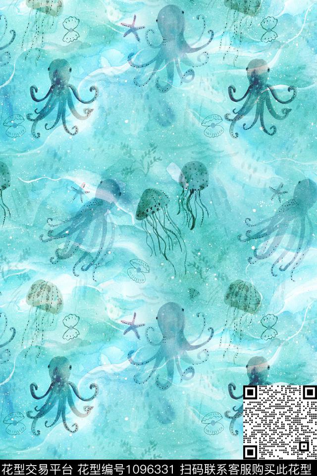 AH-G14海底世界.jpg - 1096331 - 章鱼 女装 动物 - 数码印花花型 － 女装花型设计 － 瓦栏