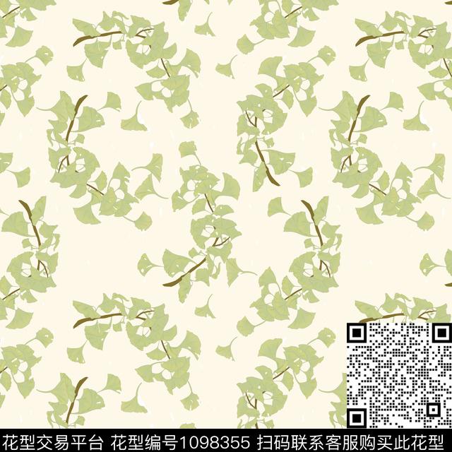 QW.jpg - 1098355 - 绿植树叶 简约 数码定位花 - 数码印花花型 － 女装花型设计 － 瓦栏