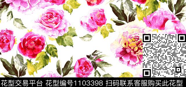 3260574881-25.jpg - 1103398 - 白底花 花卉 水墨风 - 传统印花花型 － 女装花型设计 － 瓦栏