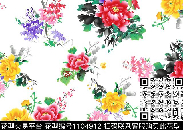 3260574881-33.jpg - 1104912 - 白底花 抽象 花卉 - 传统印花花型 － 女装花型设计 － 瓦栏