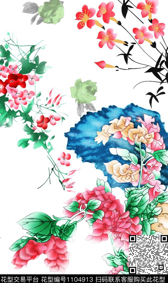 3260574881-34.jpg - 1104913 - 数码花型 白底花 抽象 - 传统印花花型 － 女装花型设计 － 瓦栏
