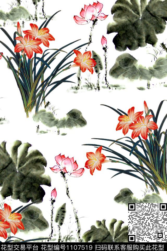 125.jpg - 1107519 - 花卉 数码花型 水墨风 - 数码印花花型 － 女装花型设计 － 瓦栏