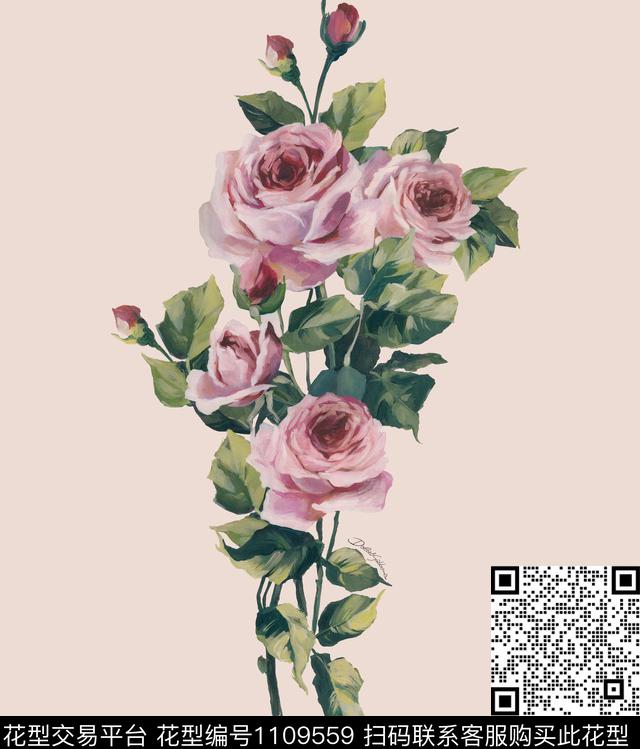 lx171101一个循环.jpg - 1109559 - 玫瑰花 大牌风 花卉 - 数码印花花型 － 女装花型设计 － 瓦栏