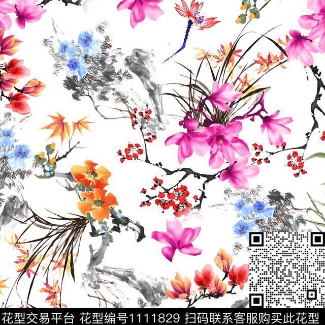 3260574881-37.jpg - 1111829 - 花卉 抽象 白底花 - 传统印花花型 － 女装花型设计 － 瓦栏