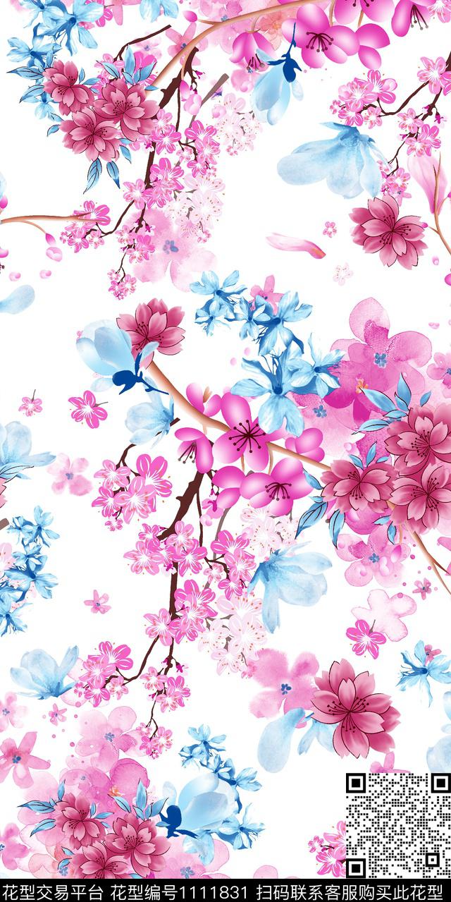 3260574881-39.jpg - 1111831 - 花卉 抽象 白底花 - 传统印花花型 － 女装花型设计 － 瓦栏